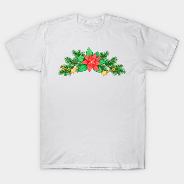 Сhristmas composition with poinsettia T-Shirt by  ESHA-Studio